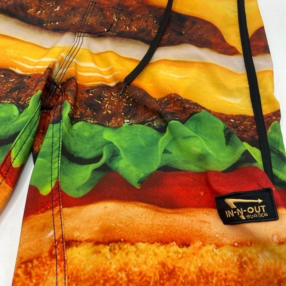 In-N-Out Burger Shorts Mens Multicolor Board Shorts Swim Trunks Burger Print 28